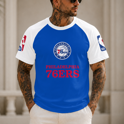 [HOT DEAL] NEW CUSTOMIZED NBA26 P76 PHILADELPHIA 76ERS RAGLAN TEE