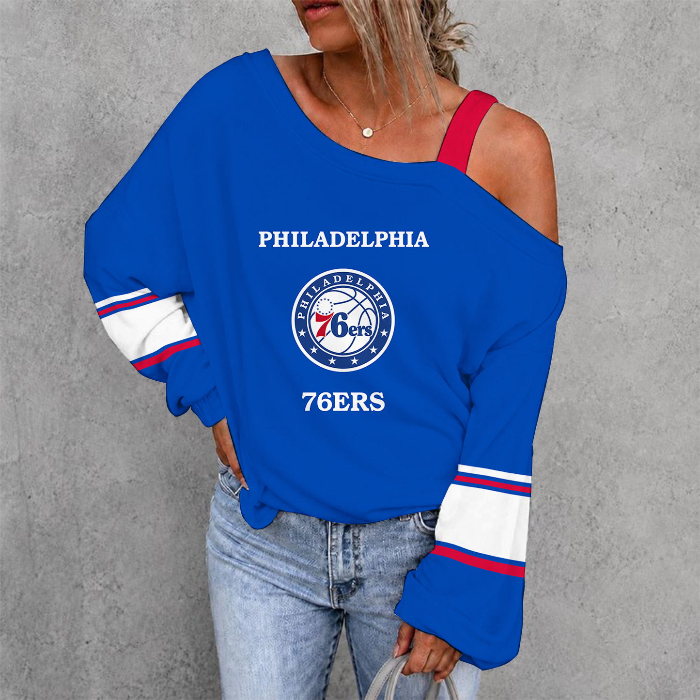 [HOT DEAL] NEW CUSTOMIZED NBA26 P76 PHILADELPHIA 76ERS DROP SHOULDER SWEATSHIRT