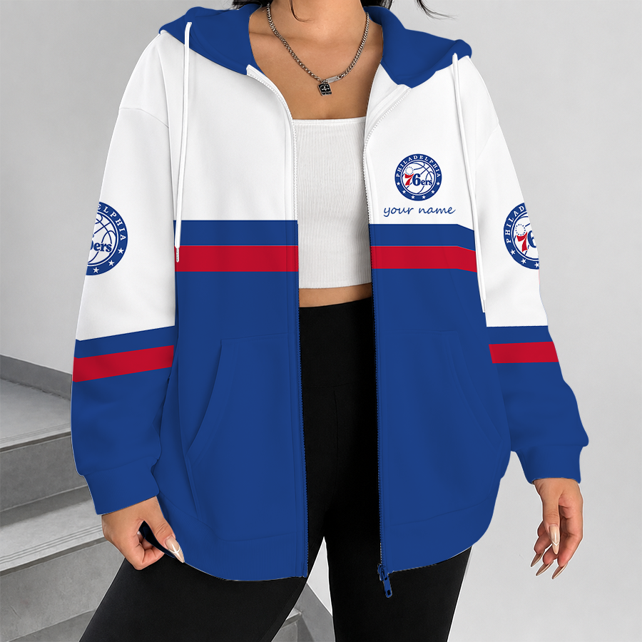 [HOT DEAL] NEW CUSTOMIZED NBA26 P76 PHILADELPHIA 76ERS ZIP HOODIE