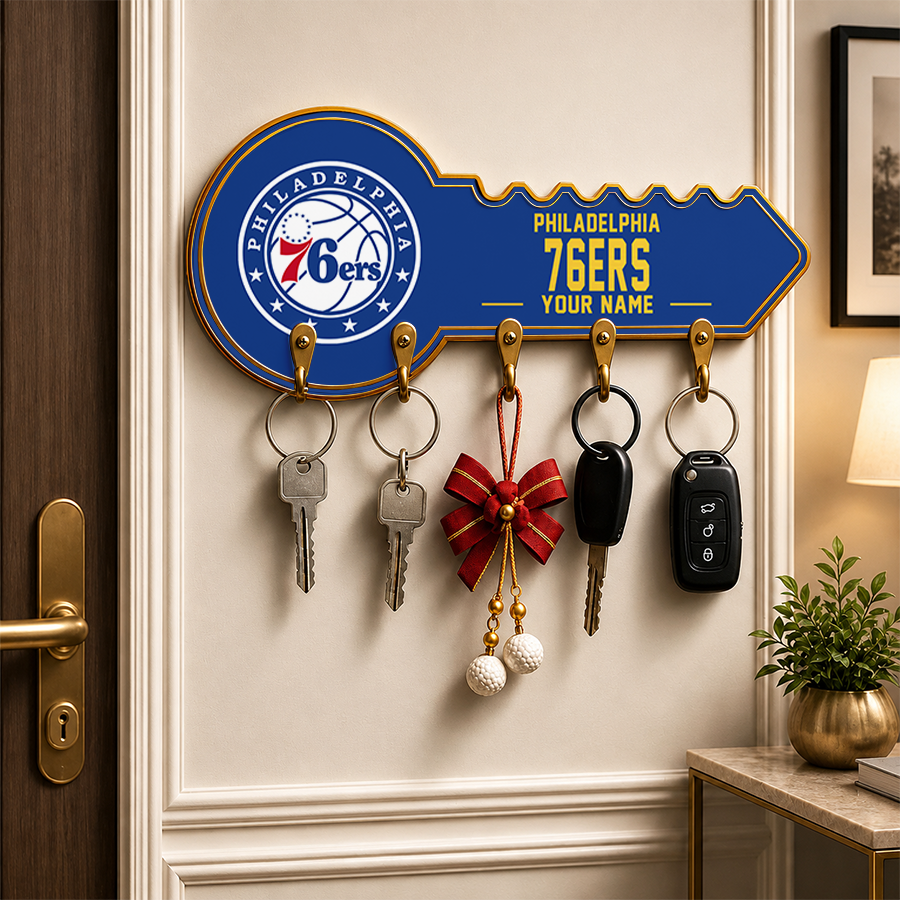 [HOT DEAL] NEW CUSTOMIZED NBA26 P76 PHILADELPHIA 76ERS WALL KEY HOLDER FOR HOME