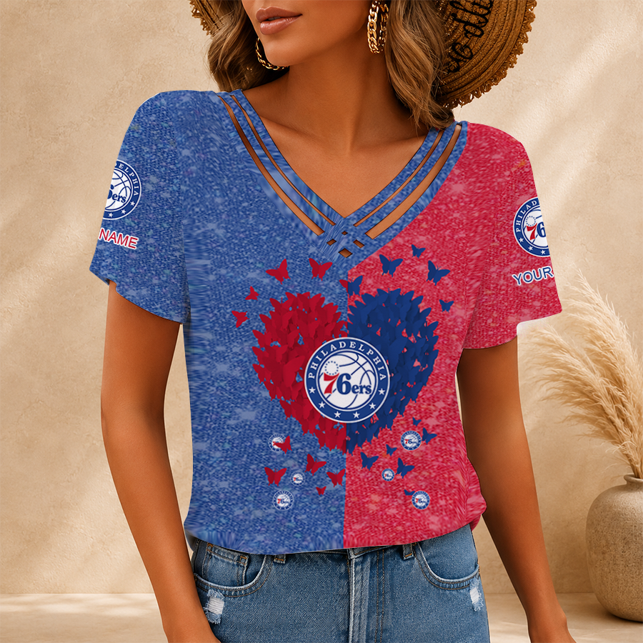 [HOT DEAL] NEW CUSTOMIZED NBA26 P76 PHILADELPHIA 76ERS V-NECK SHIRT