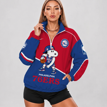 [HOT DEAL] NEW CUSTOMIZED NBA26 P76 PHILADELPHIA 76ERS V-NECK ZIPPER SWEATSHIRT JACKET