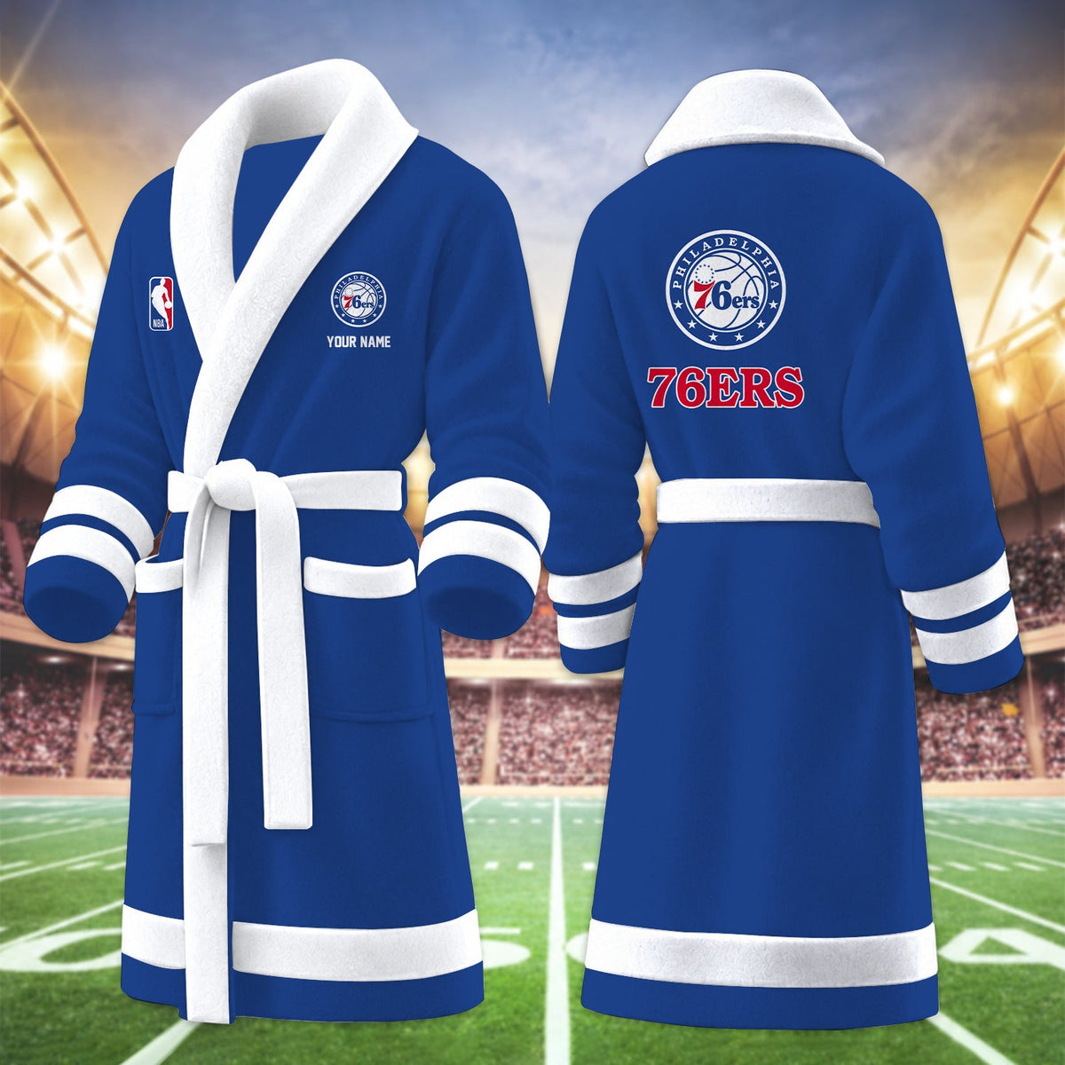 [HOT DEAL] NEW CUSTOMIZED NBA26 P76 PHILADELPHIA 76ERS MULTICOLOR FLEECE BATHROBE