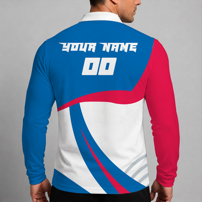 [HOT DEAL] NEW CUSTOMIZED NBA26 P76 PHILADELPHIA 76ERS MEN LONG SLEEVE POLO
