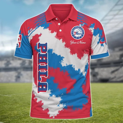[HOT DEAL] NEW CUSTOMIZED NBA26 P76 PHILADELPHIA 76ERS MULTICOLOR POLO SHIRT
