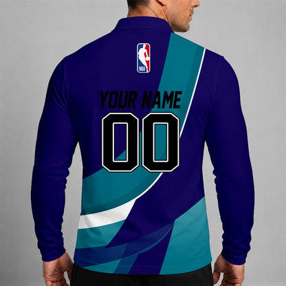 [HOT DEAL] NEW CUSTOMIZED NBA27 CHO CHARLOTTE HORNETS MEN LONG SLEEVE POLO