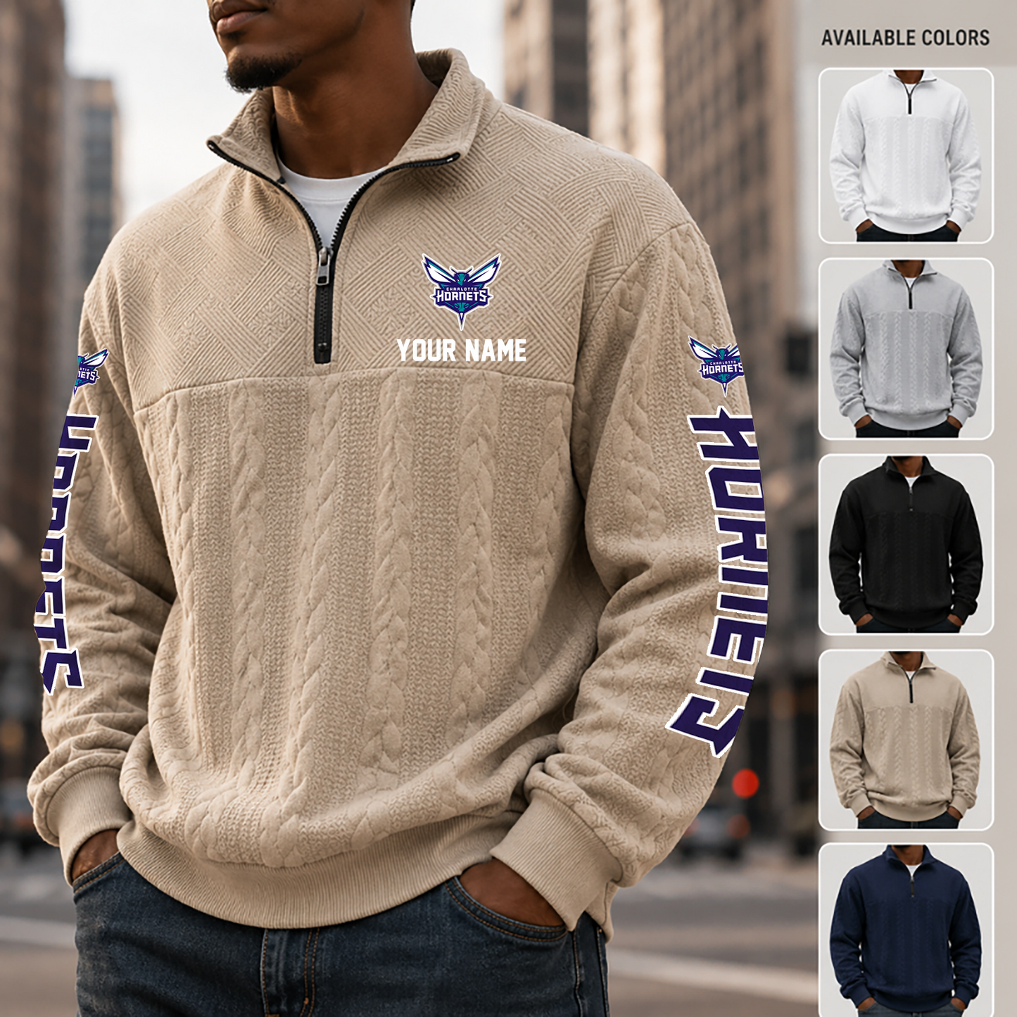 [HOT DEAL] NEW CUSTOMIZED NBA27 CHO CHARLOTTE HORNETS MULTICOLOR QUARTER-ZIP SWEATSHIRT