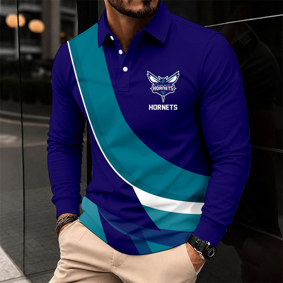 [HOT DEAL] NEW CUSTOMIZED NBA27 CHO CHARLOTTE HORNETS MEN LONG SLEEVE POLO