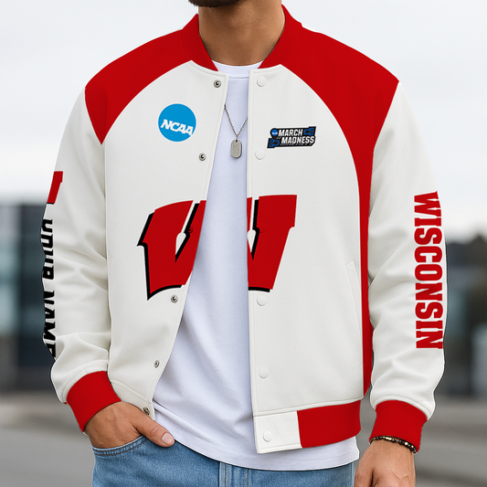 LIMITED DROP - NEW CUSTOMIZED | NCAA MAM29 WSB WS BADGERS BASEBALL JACKET, SATIN VARSITY JACKET