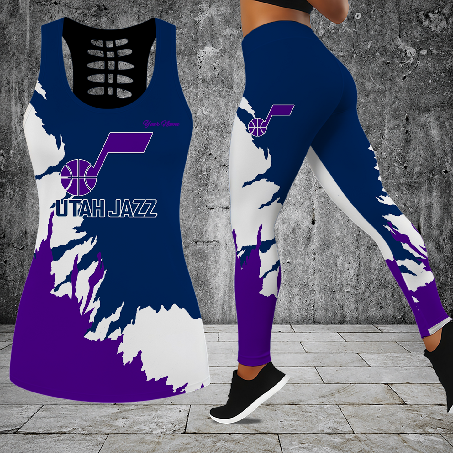 [HOT DEAL] NEW CUSTOMIZED NBA29 UJZ UTAH JAZZ HOLLOW TANK TOP & LEGGINGS SET