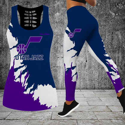 [HOT DEAL] NEW CUSTOMIZED NBA29 UJZ UTAH JAZZ HOLLOW TANK TOP & LEGGINGS SET