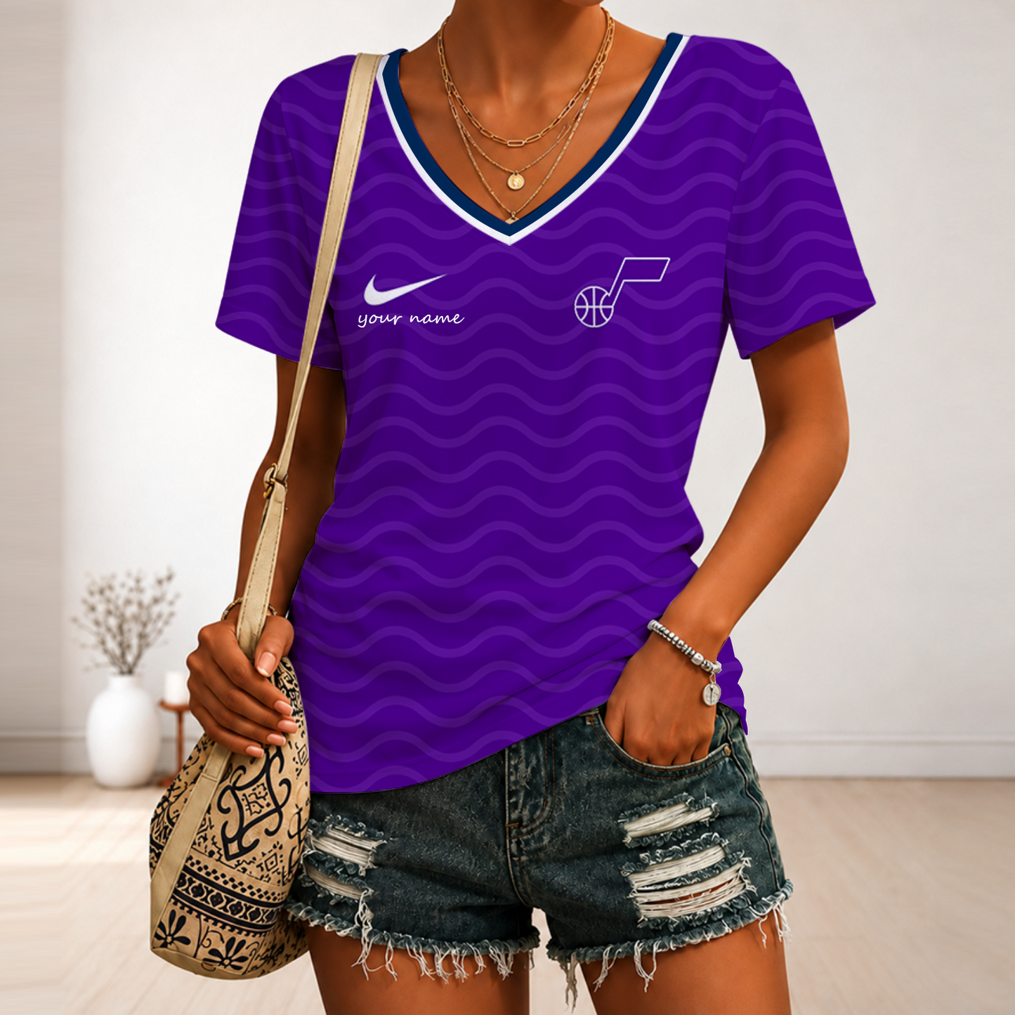 [HOT DEAL] NEW CUSTOMIZED NBA29 UJZ UTAH JAZZ V-NECK FEMALE SHIRT