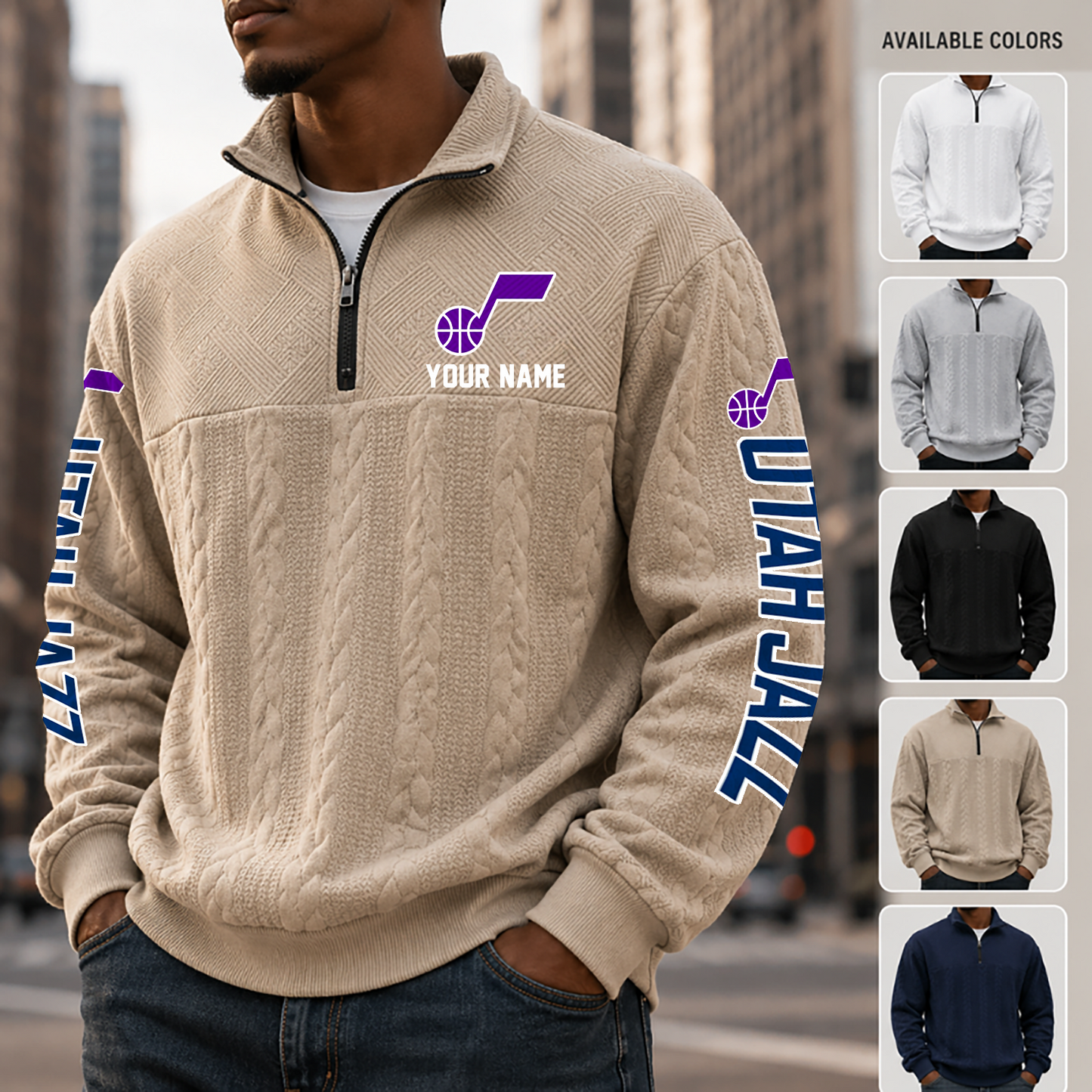 [HOT DEAL] NEW CUSTOMIZED NBA29 UJZ UTAH JAZZ MULTICOLOR QUARTER-ZIP SWEATSHIRT