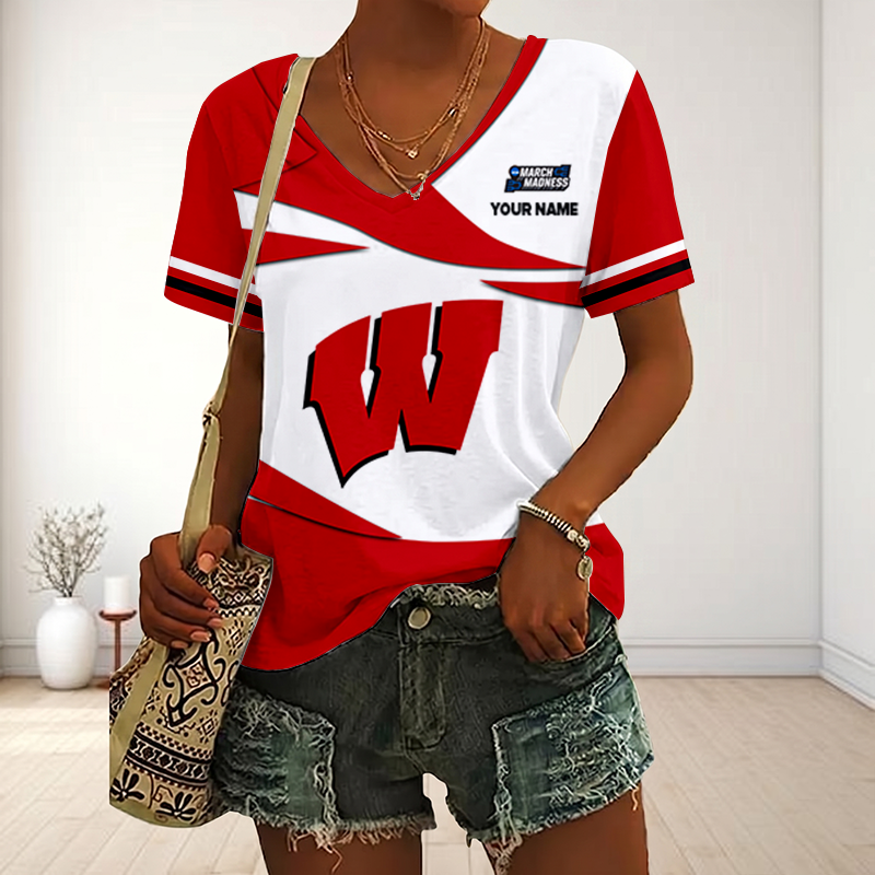 LIMITED DROP - NEW CUSTOMIZED | NCAA MAM29 WSB WS BADGERS V-NECK FEMALE SHIRT