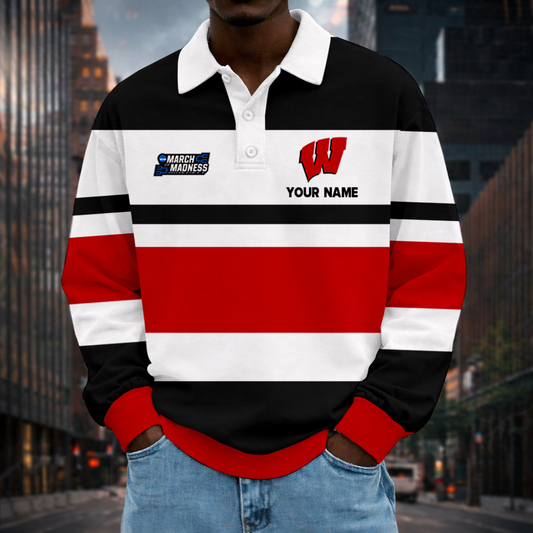 MEGA SALE - NEW CUSTOMIZED MAM NCAA29 WSB WS BADGERS UNISEX LONG SLEEVE POLO