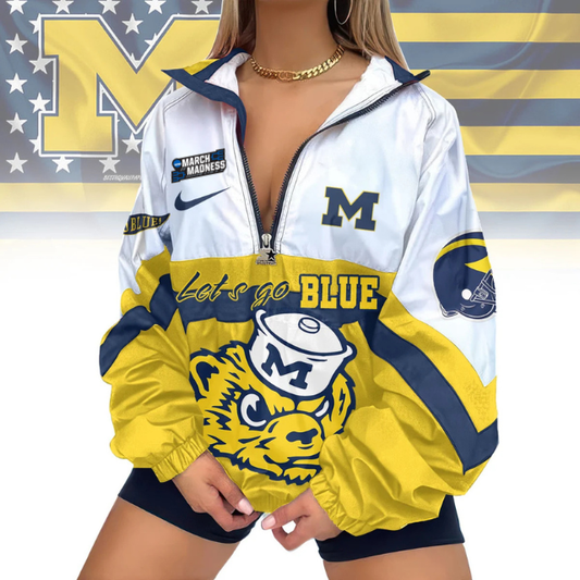 LIMITED EDITION - NEW CUSTOMIZED MAM NCAA02 MIW MI WOLVERINES V-NECK ZIPPER SWEATSHIRT JACKET