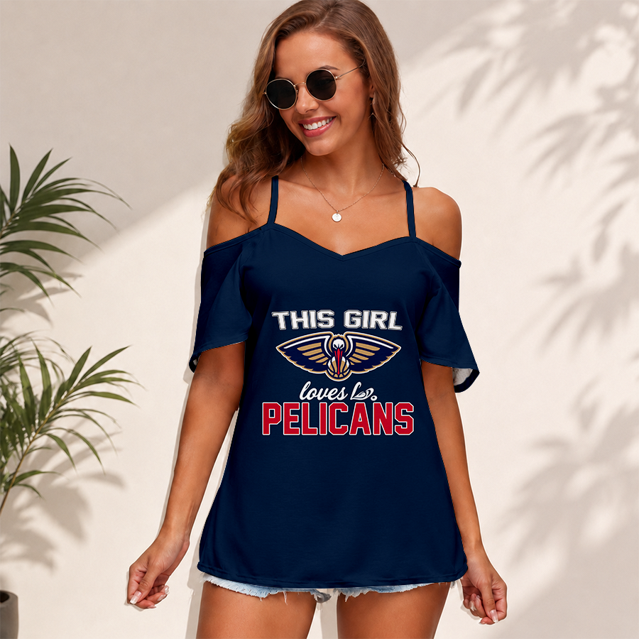 [HOT DEAL] NEW CUSTOMIZED NBA30 NOP NEW ORLEANS PELICANS WOMEN'S STRAPPY OFF-SHOULDER TOP