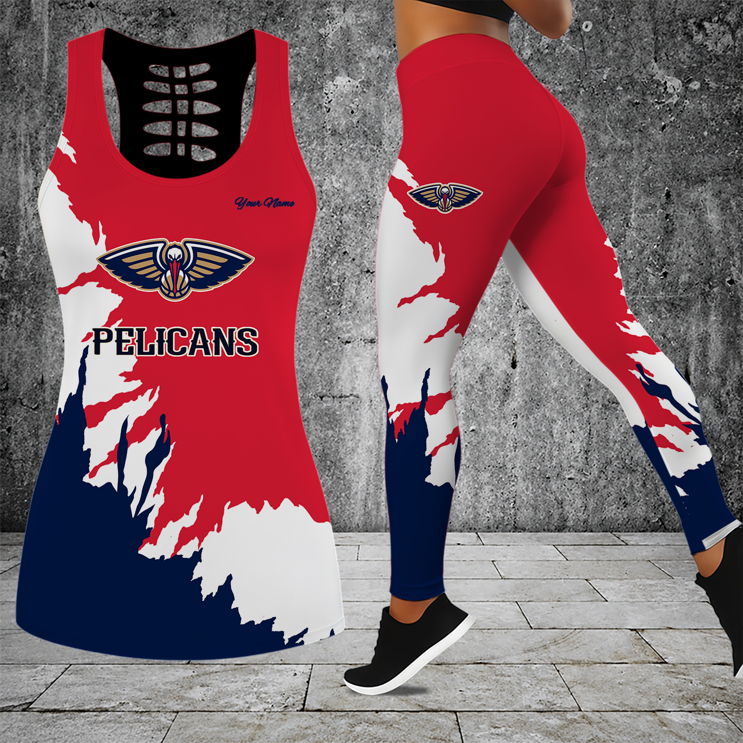 [HOT DEAL] NEW CUSTOMIZED NBA30 NOP NEW ORLEANS PELICANS HOLLOW TANK TOP & LEGGINGS SET