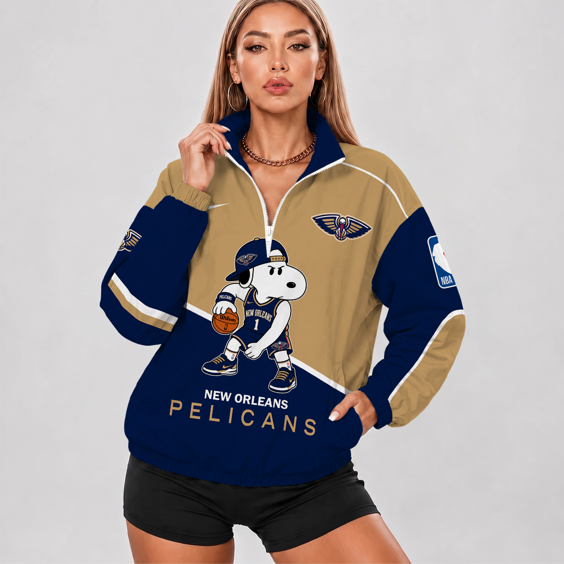 [HOT DEAL] NEW CUSTOMIZED NBA30 NOP NEW ORLEANS PELICANS V-NECK ZIPPER SWEATSHIRT JACKET