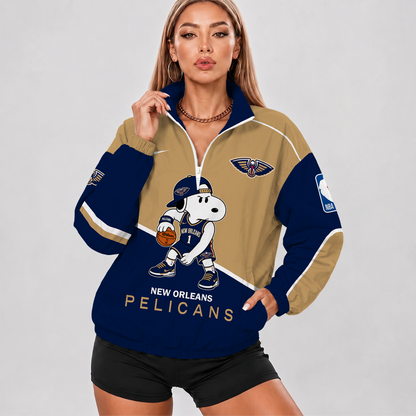 [HOT DEAL] NEW CUSTOMIZED NBA30 NOP NEW ORLEANS PELICANS V-NECK ZIPPER SWEATSHIRT JACKET