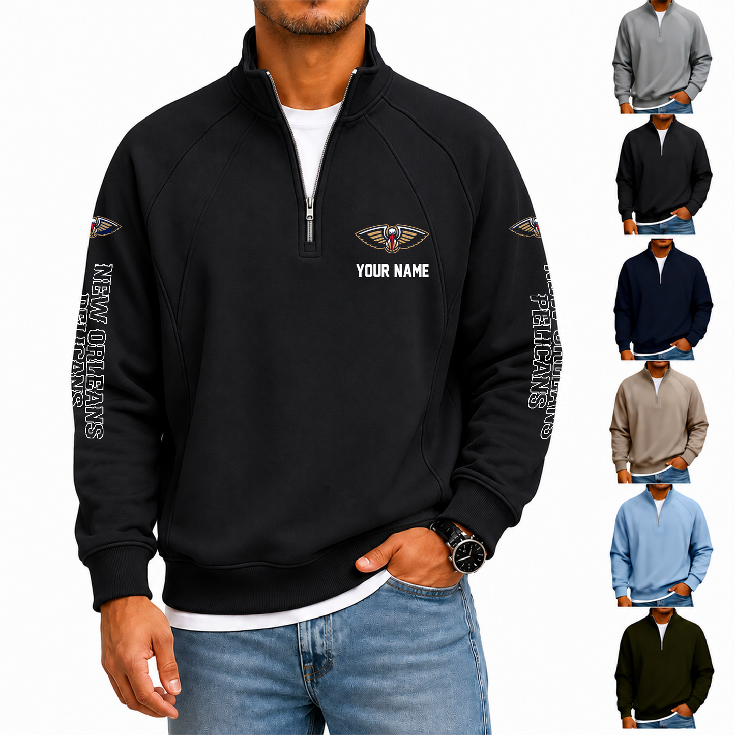 [HOT DEAL] NEW CUSTOMIZED NBA30 NOP NEW ORLEANS PELICANS  MEN'S QUARTER ZIP PULLOVER