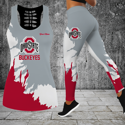 [FAN FAVORITE] NEW CUSTOMIZED NCAA MAM30 OSB OHIO STATE BUCKEYES STRAPPY HOLLOW TANK TOP & LEGGINGS SET