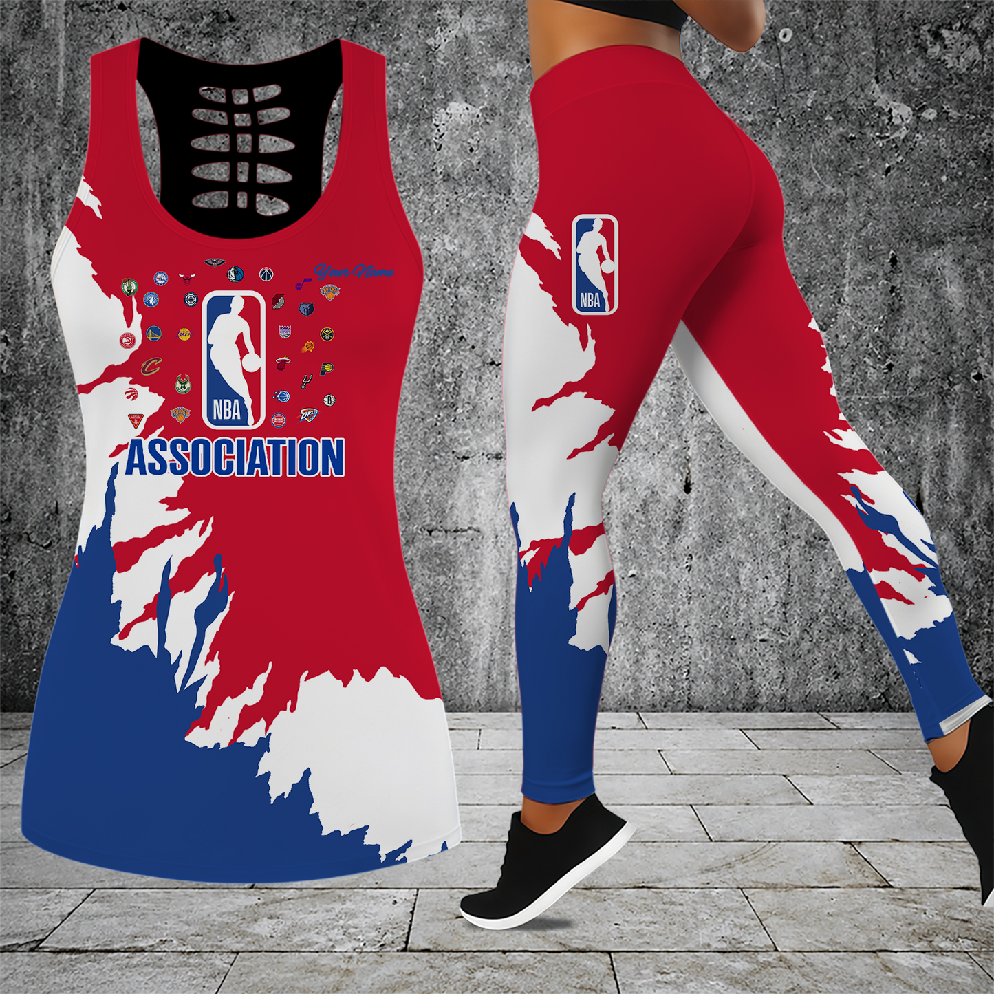 [HOT DEAL] NEW CUSTOMIZED NBA32 NBA ALL TEAMS HOLLOW TANK TOP & LEGGINGS SET