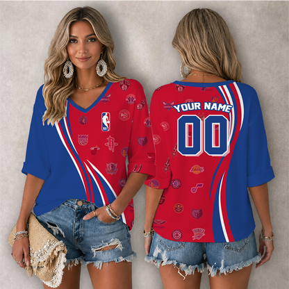 [HOT DEAL] NEW CUSTOMIZED NBA32 NBA ALL TEAMS WOMEN'S HEART V-NECK LONG SLEEVE SHIRT