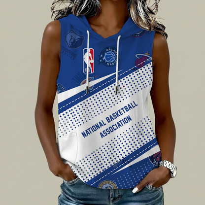 [HOT DEAL] NEW CUSTOMIZED NBA32 NBA ALL TEAMS  WOMEN'S SLEEVELESS HOODED POCKET TANK TOP