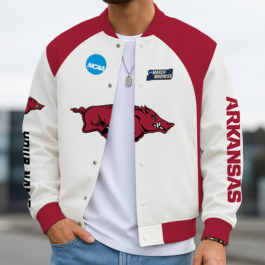 LIMITED DROP - NEW CUSTOMIZED | NCAA MAM06 AKR AK RAZORBACKS BASEBALL JACKET, SATIN VARSITY JACKET