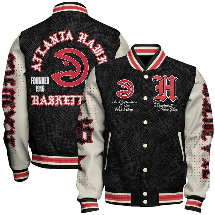 [HOT DEAL] NEW CUSTOMIZED NBA17 AHA ATLANTA HAWKS BASEBALL JACKET, SATIN VARSITY JACKET