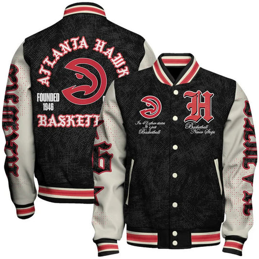 [HOT DEAL] NEW CUSTOMIZED NBA17 AHA ATLANTA HAWKS BASEBALL JACKET, SATIN VARSITY JACKET