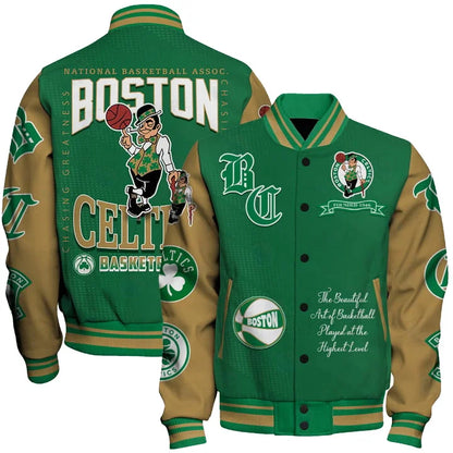 [HOT DEAL] NEW CUSTOMIZED NBA03 BCE BOSTON CELTICS BASEBALL JACKET, SATIN VARSITY JACKET