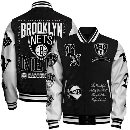 [HOT DEAL] NEW CUSTOMIZED NBA25 BNE BROOKLYN NETS BASEBALL JACKET, SATIN VARSITY JACKET