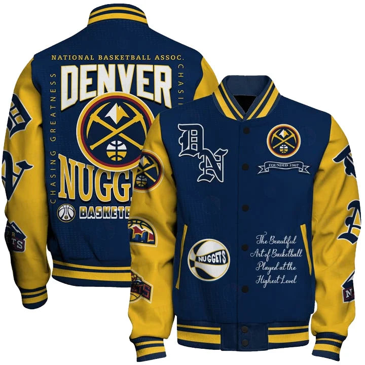 [HOT DEAL] NEW CUSTOMIZED NBA08 DNU DENVER NUGGETS BASEBALL JACKET, SATIN VARSITY JACKET