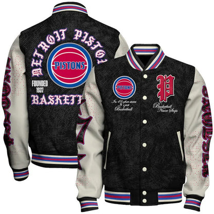 [HOT DEAL] NEW CUSTOMIZED NBA14 DPI DETROIT PISTONS BASEBALL JACKET, SATIN VARSITY JACKET