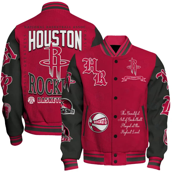 [HOT DEAL] NEW CUSTOMIZED NBA07 HRO HOUSTON ROCKETS BASEBALL JACKET, SATIN VARSITY JACKET