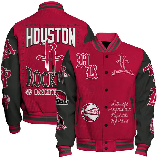 [HOT DEAL] NEW CUSTOMIZED NBA07 HRO HOUSTON ROCKETS BASEBALL JACKET, SATIN VARSITY JACKET