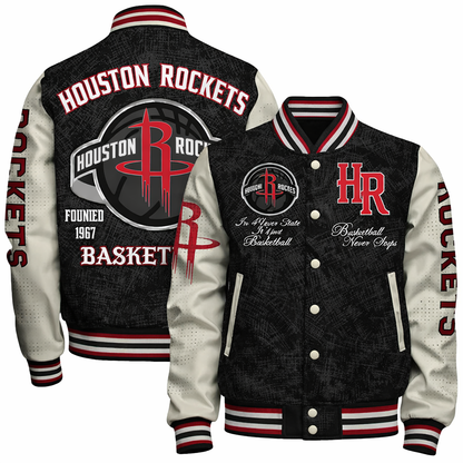 [HOT DEAL] NEW CUSTOMIZED NBA07 HRO HOUSTON ROCKETS BASEBALL JACKET, SATIN VARSITY JACKET