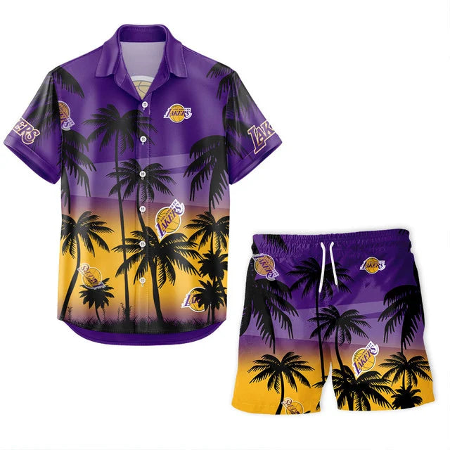 [HOT DEAL] NEW CUSTOMIZED NBA09 LLA LOS ANGELES LAKERS UNISEX HAWAIIAN SHIRT & SHORTS SET