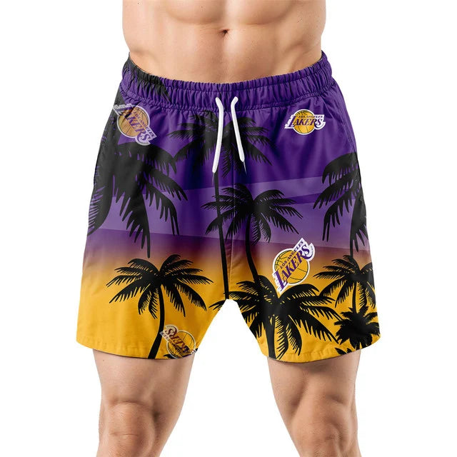 [HOT DEAL] NEW CUSTOMIZED NBA09 LLA LOS ANGELES LAKERS UNISEX HAWAIIAN SHIRT & SHORTS SET
