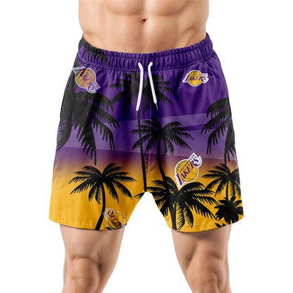 [HOT DEAL] NEW CUSTOMIZED NBA09 LLA LOS ANGELES LAKERS UNISEX HAWAIIAN SHIRT & SHORTS SET