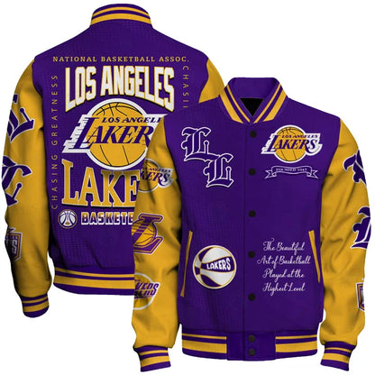 [HOT DEAL] NEW CUSTOMIZED NBA09 LLA LOS ANGELES LAKERS BASEBALL JACKET, SATIN VARSITY JACKET
