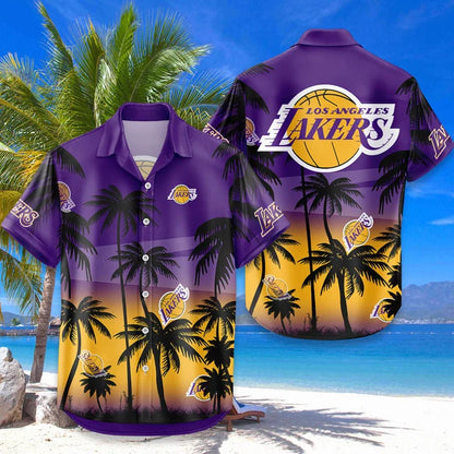 [HOT DEAL] NEW CUSTOMIZED NBA09 LLA LOS ANGELES LAKERS UNISEX HAWAIIAN SHIRT & SHORTS SET