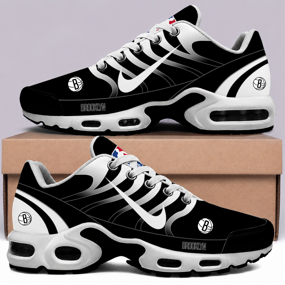 [HOT DEAL] NEW CUSTOMIZED NBA25 BNE BROOKLYN NETS AIR MAX PLUS SNEAKERS