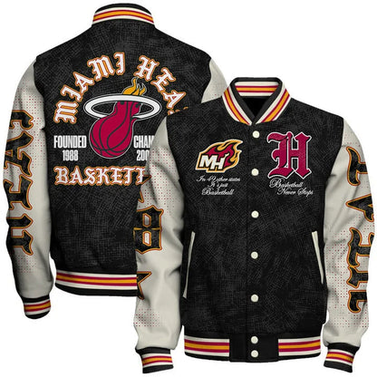 [HOT DEAL] NEW CUSTOMIZED NBA20 MHE MIAMI HEAT BASEBALL JACKET, SATIN VARSITY JACKET