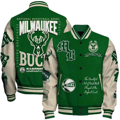 [HOT DEAL] NEW CUSTOMIZED NBA11 MBU MILWAUKEE BUCKS BASEBALL JACKET, SATIN VARSITY JACKET