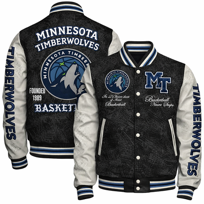 [HOT DEAL] NEW CUSTOMIZED NBA05 MTW MINNESOTA TIMBERWOLVES BASEBALL JACKET, SATIN VARSITY JACKET