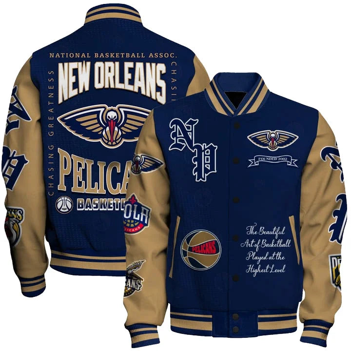 [HOT DEAL] NEW CUSTOMIZED NBA30 NOP NEW ORLEANS PELICANS BASEBALL JACKET, SATIN VARSITY JACKET