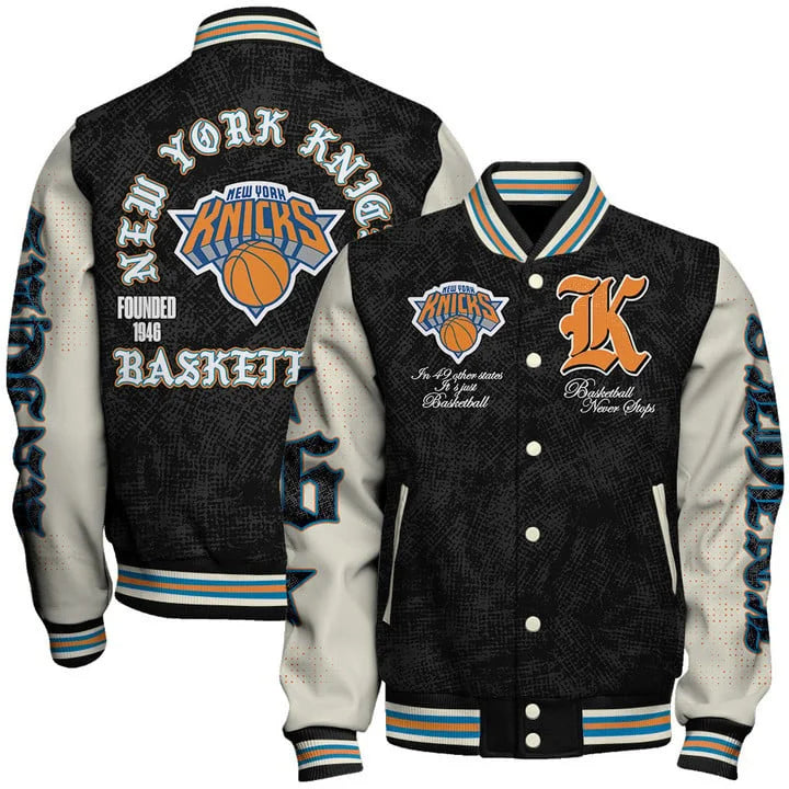 [HOT DEAL] NEW CUSTOMIZED NBA04 NYK NEW YORK KNICKS BASEBALL JACKET, SATIN VARSITY JACKET
